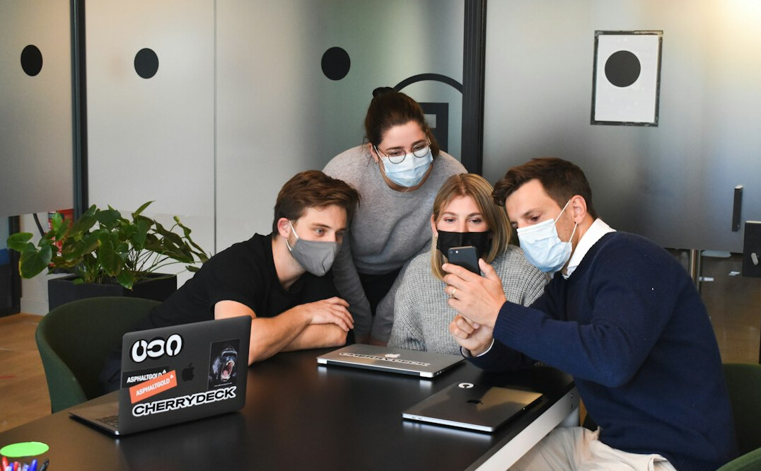 corporate team coding together